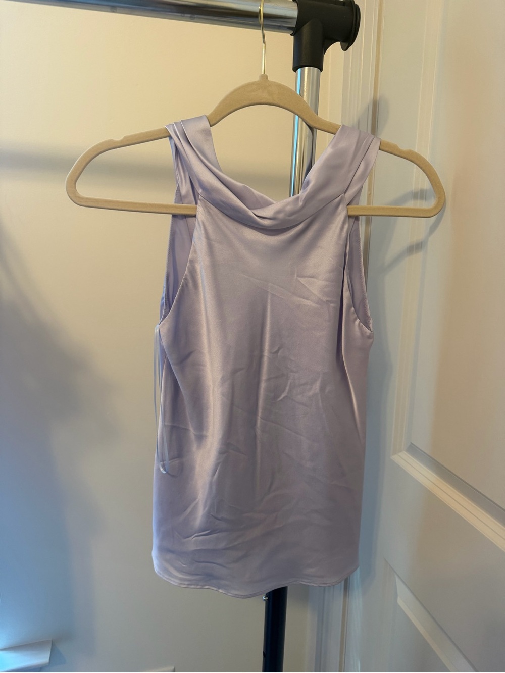 Amanda Uprichard Lavender Satin Sleeveless Twist-Back Top